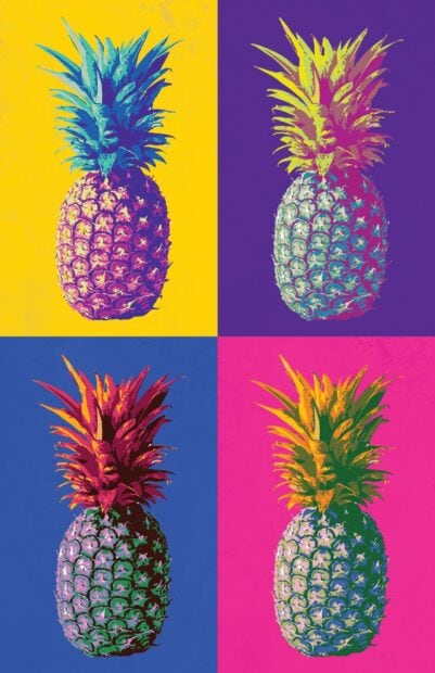 Colorful Andy Warhol pineapples art in pop art style
