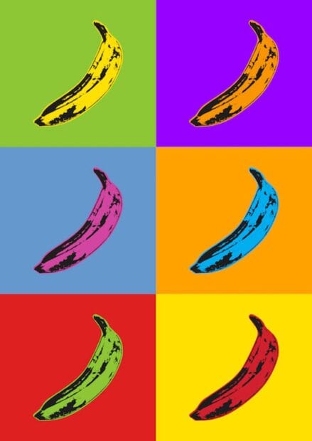 Colorful Andy Warhol style banana art in pop art style on a mobile wallpaper