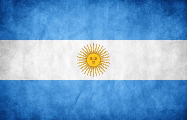 The Argentine flag with the sun symbol in the center representing Argentina
