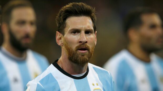 Close up of Argentina soccer player with beard and focused expression