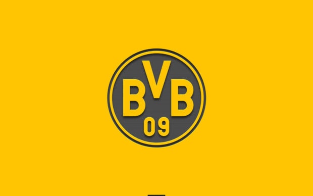Borussia Dortmund logo centered on yellow background with 09 and letters BVB in bold font