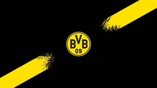 Borussia Dortmund logo with yellow diagonal stripes on black background design