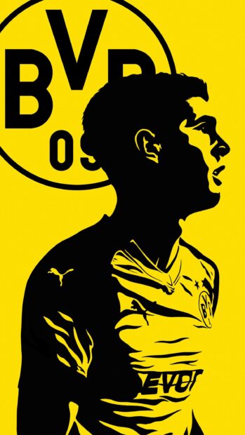 Silhouette of Borussia Dortmund player with club logo on yellow background