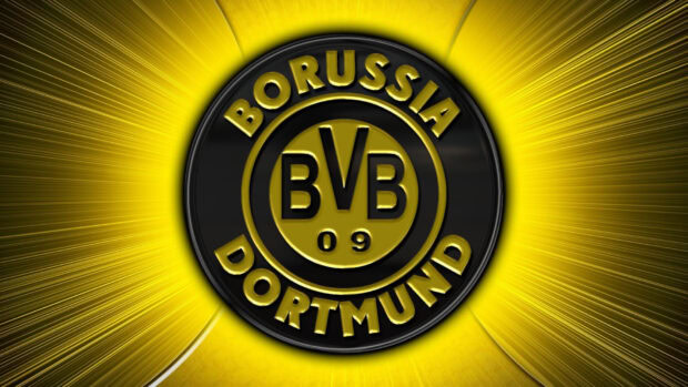 Borussia Dortmund logo with vibrant yellow rays background in high definition