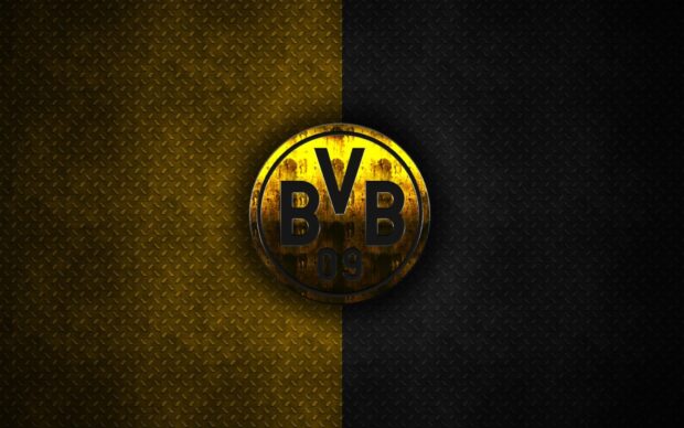 Borussia Dortmund logo with yellow and black metallic textured background
