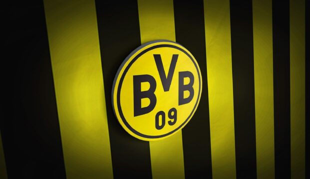 Borussia Dortmund logo on yellow and black stripes with Borussia Dortmund in the center