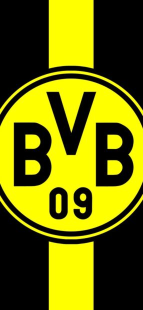 Borussia Dortmund logo with yellow and black colors on a vertical striped background