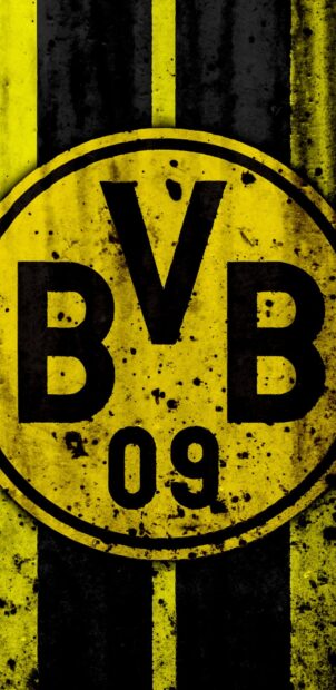 Grunge style Borussia Dortmund logo with black and yellow stripes textured background