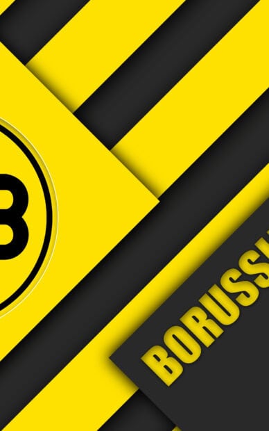 Yellow and black abstract design with Borussia Dortmund logo and text on a stylish background