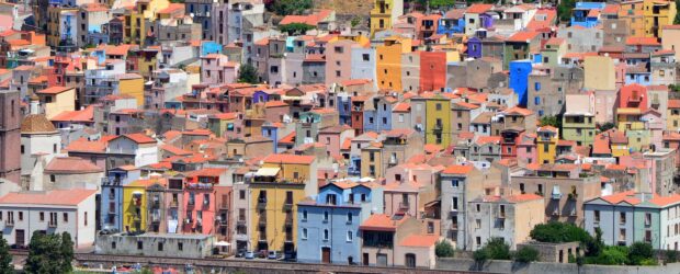 Colorful buildings in the old town of Bosa Italy showing vibrant architecture