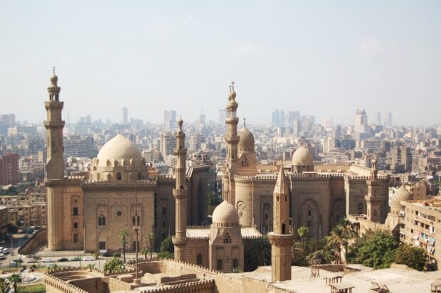 Historic Cairo cityscape with ancient mosques and urban skyline in Egypt