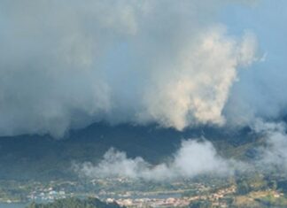 Lush green hills of Colombia surrounded by calm rivers and misty clouds