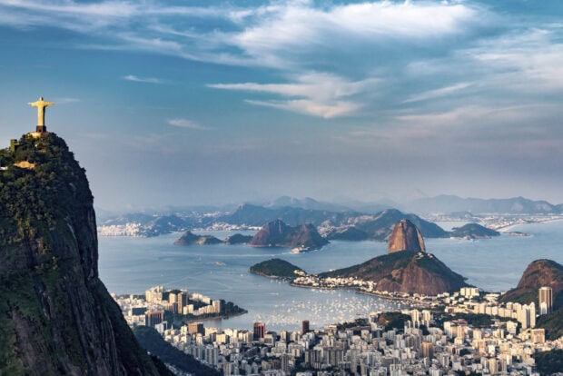 View of Corcovado Mountain with cityscape and bay in the background