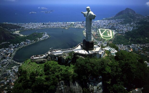 A breathtaking view of Corcovado Mountain overlooking the city and bay