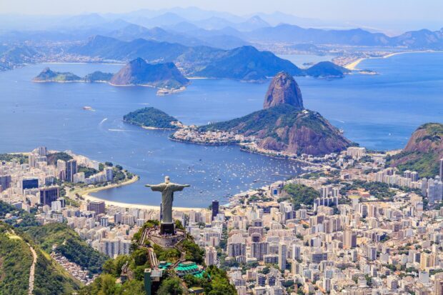 A breathtaking view of Corcovado mountain overlooking Rio de Janeiro city and bay