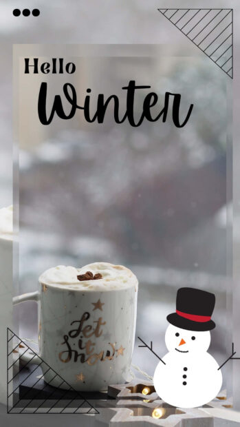 A cozy winter scene with a warm beverage cup and festive snowman decoration