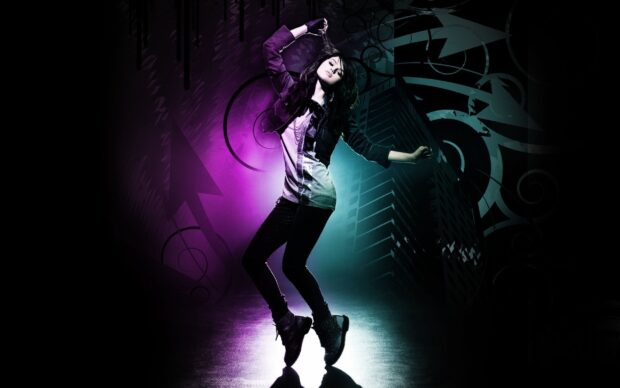 A female dancer performing street dance moves with dynamic lighting and artistic background