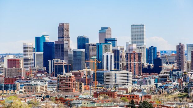 Denver skyline with skyscrapers in Colorado cityscape