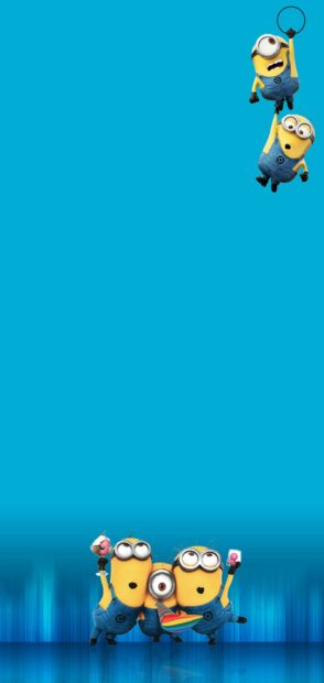 Three Despicable Me characters celebrating with party items on a blue background