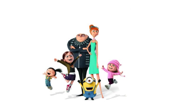 Despicable Me characters standing together with joyful expressions in high quality 4K