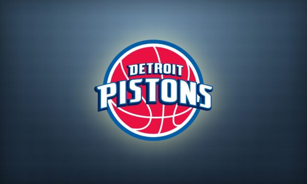 Detroit Pistons logo with a red basketball on a dark blue background