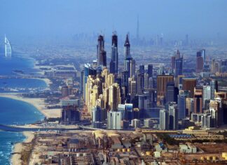 A detailed view of Dubai skyline showcasing the cityscape and architecture at high resolution