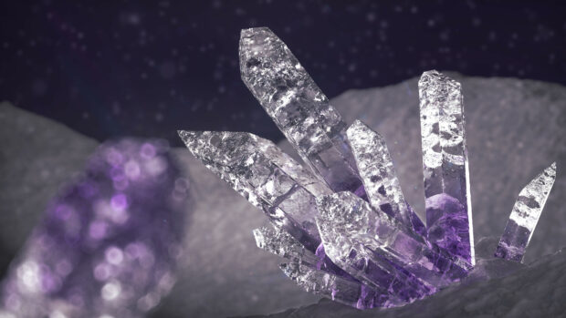 Transparent purple gemstone cluster shining in detailed natural formation