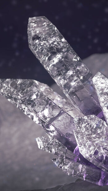 Transparent gemstone cluster with detailed texture and purple hues