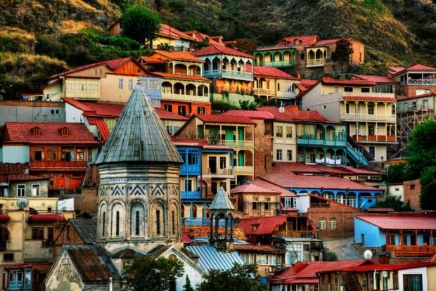 Traditional Georgian architecture with colorful houses on hillside in Georgia