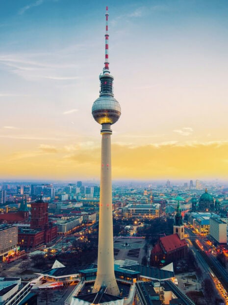 Germany Wallpaper HD Mobile Aerial view of the Berlin TV tower and cityscape at sunset in Germany
