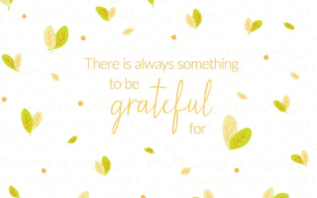 There is a positive message about gratitude surrounded by green and yellow leaves
