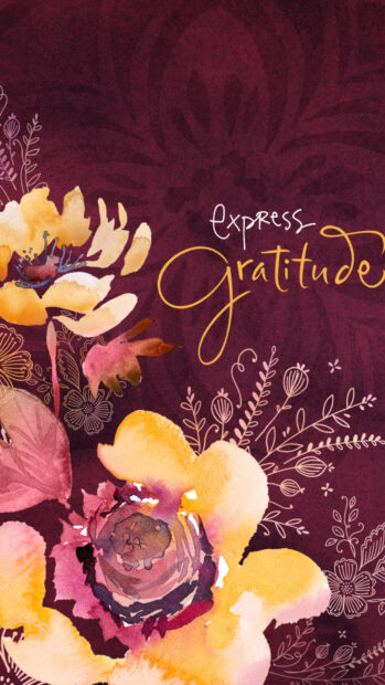 Express gratitude phrase with yellow and pink flowers on a dark background