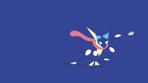 Minimalist Greninja character crouching ready for action on blue background