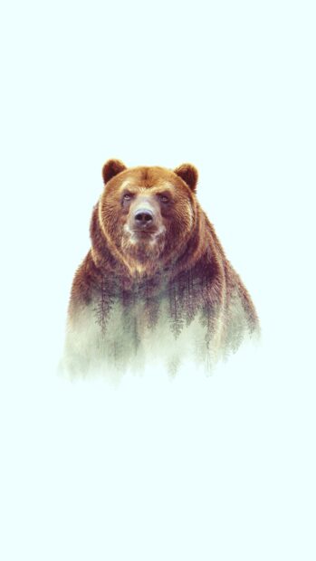 Grizzly bear with forest silhouette blended on its body in a creative double exposure design