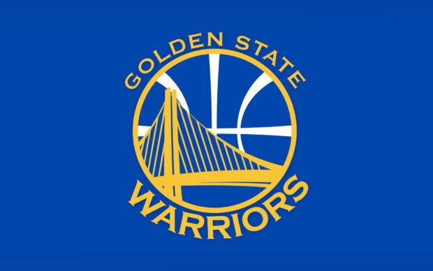 Golden State logo with basketball and bridge design on blue background
