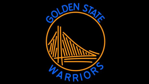 Golden State logo with bridge design in neon style on black background