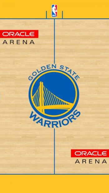 Golden State logo on the basketball court floor at Oracle Arena