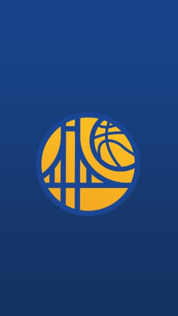 Golden State Warriors logo with yellow basketball and bridge design on blue background