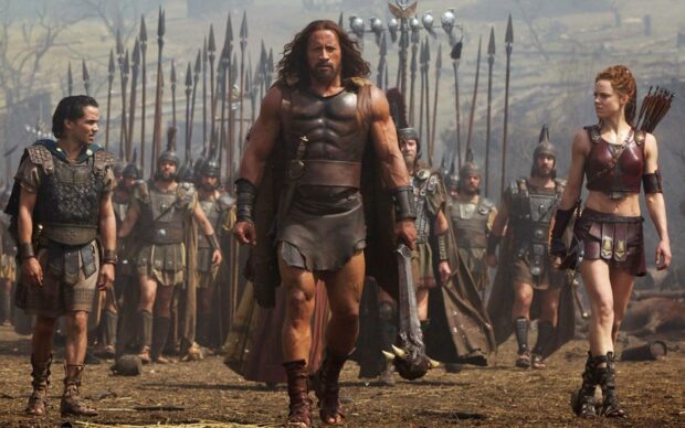 Hercules leading warriors in armor with weapons on a battlefield scene