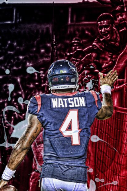 Houston Texans player Watson celebrating a touchdown during an intense football game