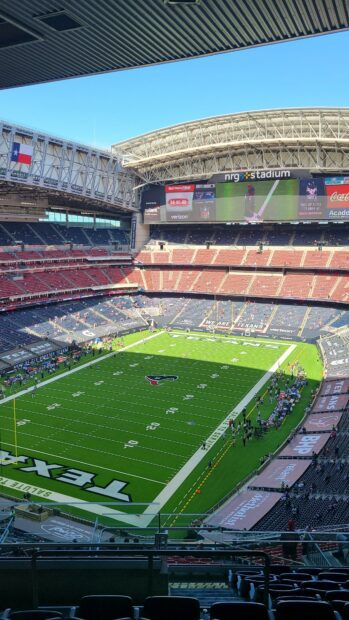 View of the Houston Texans football field inside the stadium before the game