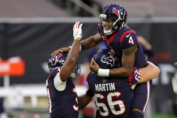 Houston Texans players celebrating a touchdown during an NFL game