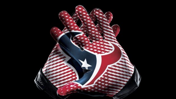 Houston Texans logo design on football gloves showing team spirit and colors
