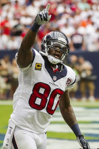 Houston Texans player wearing number 80 celebrating a touchdown on the field