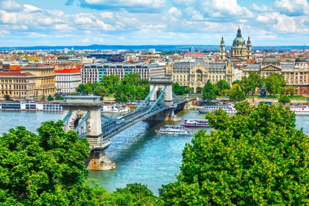 Budapest cityscape with Chain Bridge and Danube River in Hungary