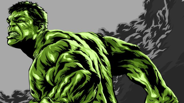 The Incredible Hulk character is shown in a powerful pose with a smoky background