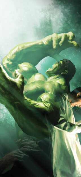 Incredible Hulk transformation showing muscular green figure and angry man