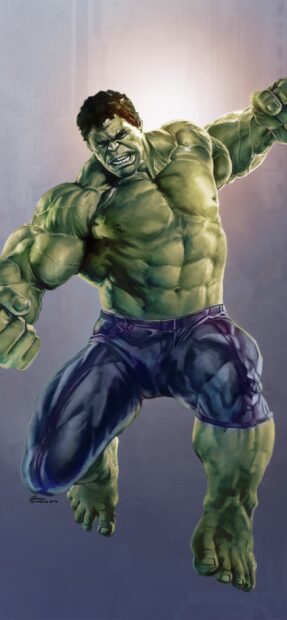 Incredible Hulk character jumping fiercely with muscular body in action pose