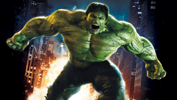 Incredible Hulk character showing fierce anger in a cityscape scene