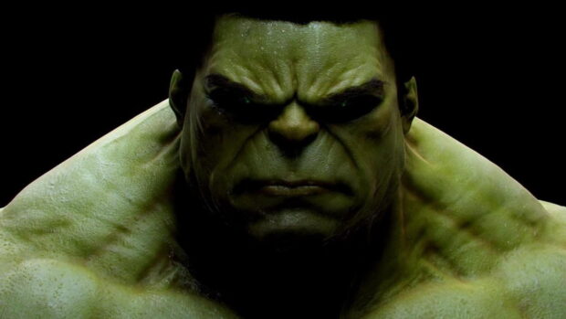 Incredible Hulk character with a serious expression and muscular shoulders